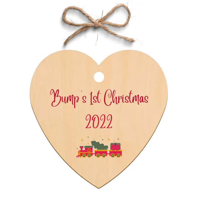 Second Ave Bump's First Christmas Wooden Hanging Heart Christmas Xmas Tree Decoration Bauble