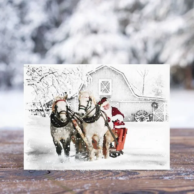 Santa Sleigh Ride Christmas Greeting Card, 5" x 7"