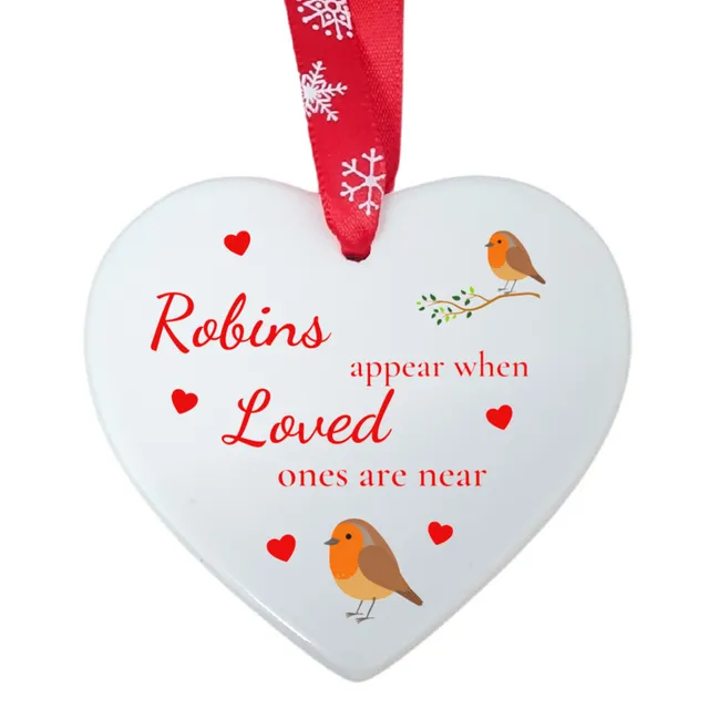 Second Ave Robins Appear When Loved Ones are Near White Ceramic Hanging Heart Christmas Xmas Tree Decoration Bauble