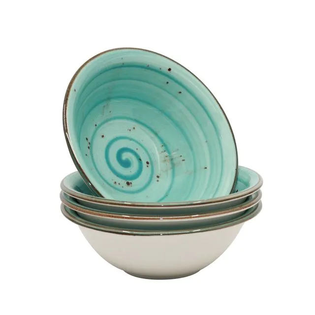 LARGE PORCELAIN BOWLS | 18cm Wave Style Set of 4 | Bowls for Breakfast, Cereal, Soup, Pasta | Speckled Style Bowls | Blue/Turquoise Colours