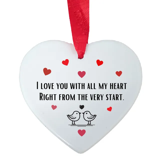 Second Ave Love You with All My Heart White Ceramic Hanging Heart Valentine's Christmas Decoration Gift