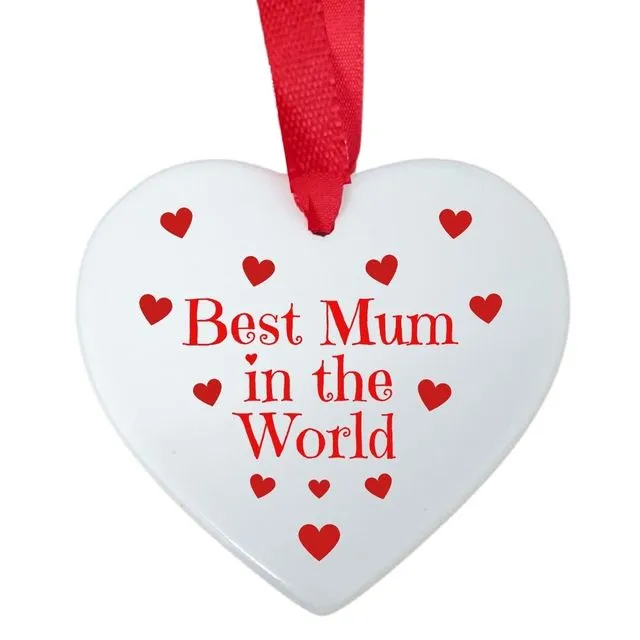 Second Ave Best Mum in The World Ceramic Hanging Heart Gift Plaque Mothers Day Birthday Christmas Gift