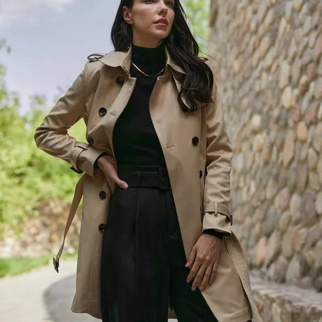 Casual Double-Breasted Trench Coat in Khaki