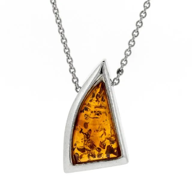 Cognac amber Triangle Pendant with 18" Trace Chain and Presentation Box