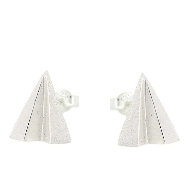 Silver Paper Airplane Stud Earrings and Presentation Box
