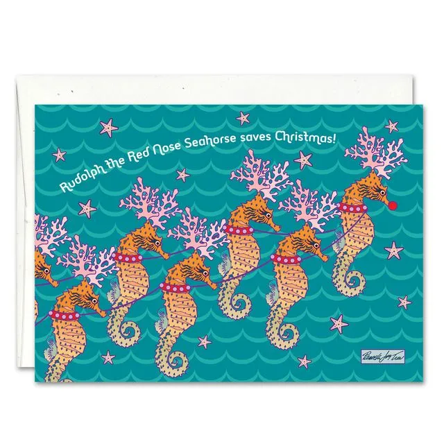 Rudolph Seahorse Holiday Christmas Card
