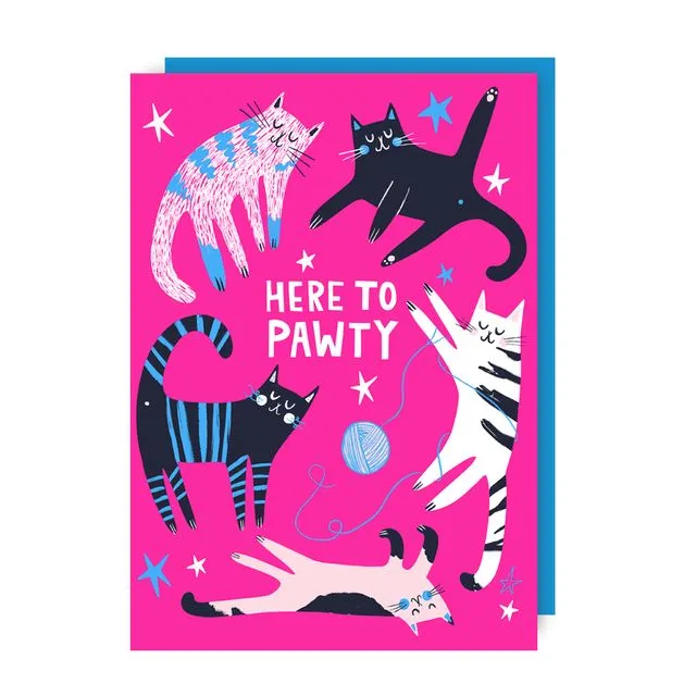 Pawty Cat Birthday Greeting Card pack of 6