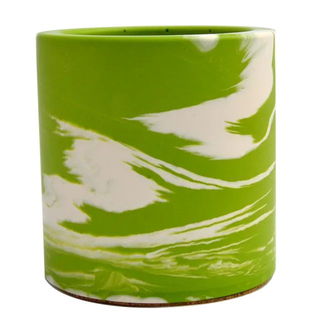 Pen Pot | Small | Green and White Marbling