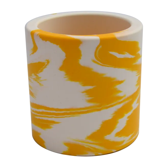 Pen Pot | Small | Yellow and White Marbling