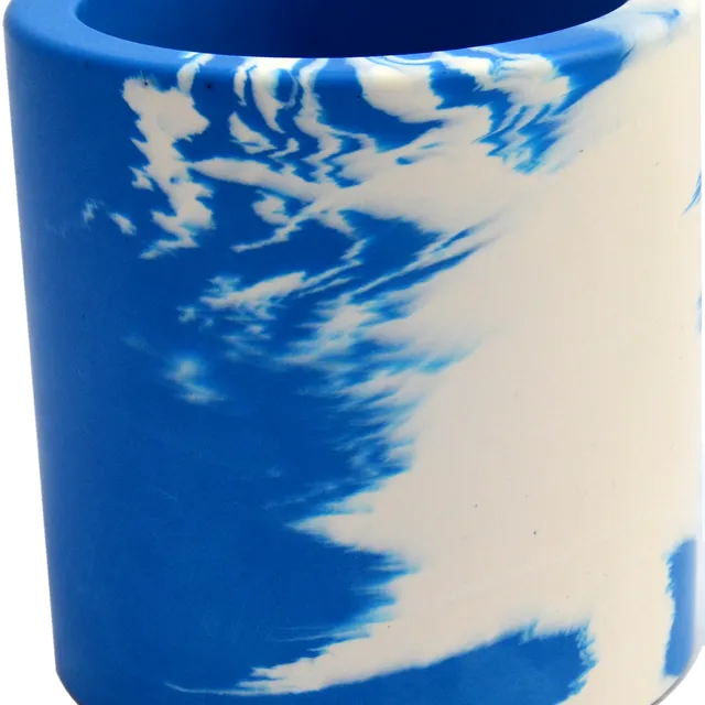 Pen Pot | Small | Blue and White Marbling