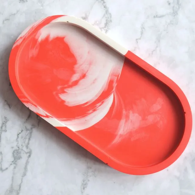 Trinket Tray | Stone | Red and White Marbling