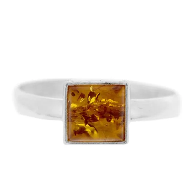 Cognac Amber Small Square Ring in Size N with Presentation Box
