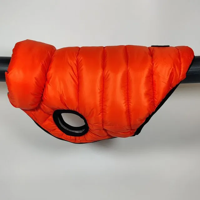 Orange Puffer reversible dog jacket