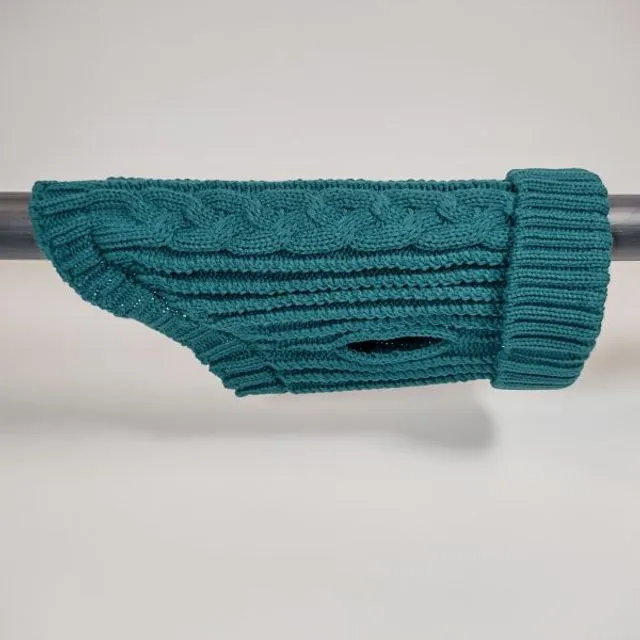 Turquoise cable knitted dog jumper