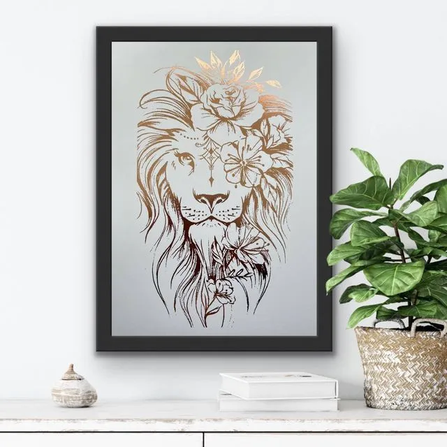 Lion Print Foil Print White/Rose Gold