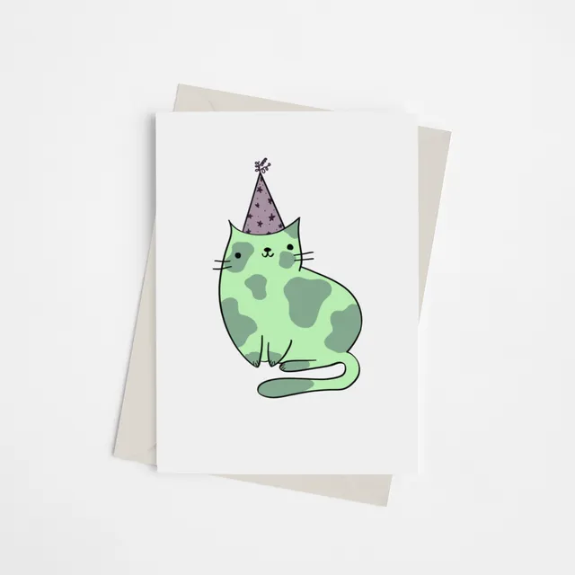 Cat with Party Hat - Greeting Card Pack of 10