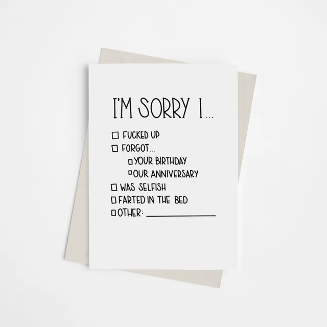 "I'm Sorry..." Checklist - Greeting Card Pack of 10