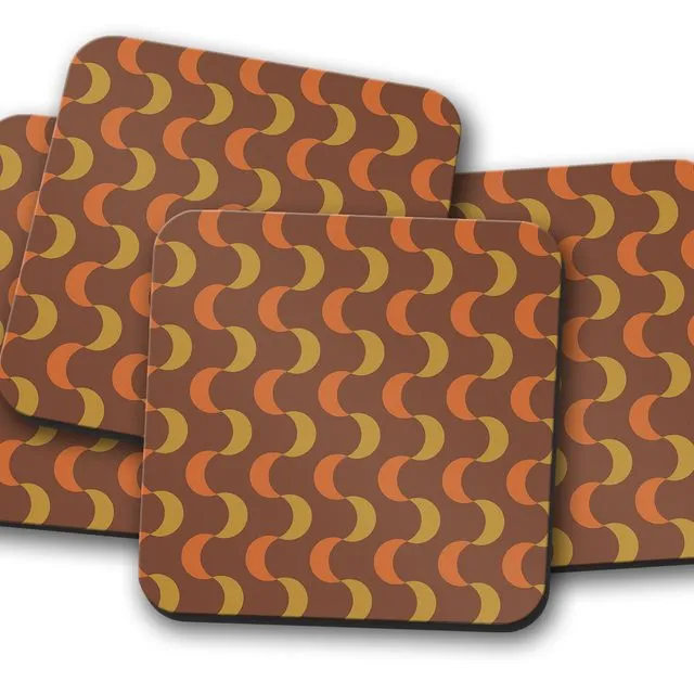 Brown, Orange and Mustard Retro 70s Coasters