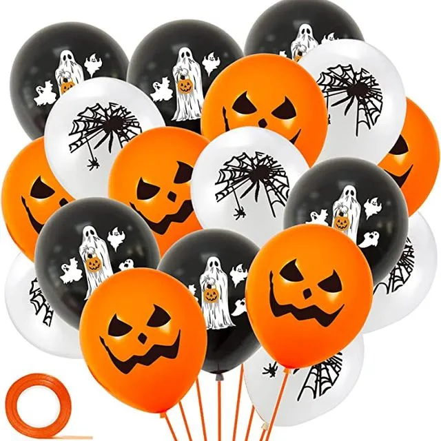 Halloween Balloons 18Pcs Orange Black White Latex Balloons 3 Styles Halloween Pumpkin and Ghost Balloon 12 Inches Party Decoration Supplies
