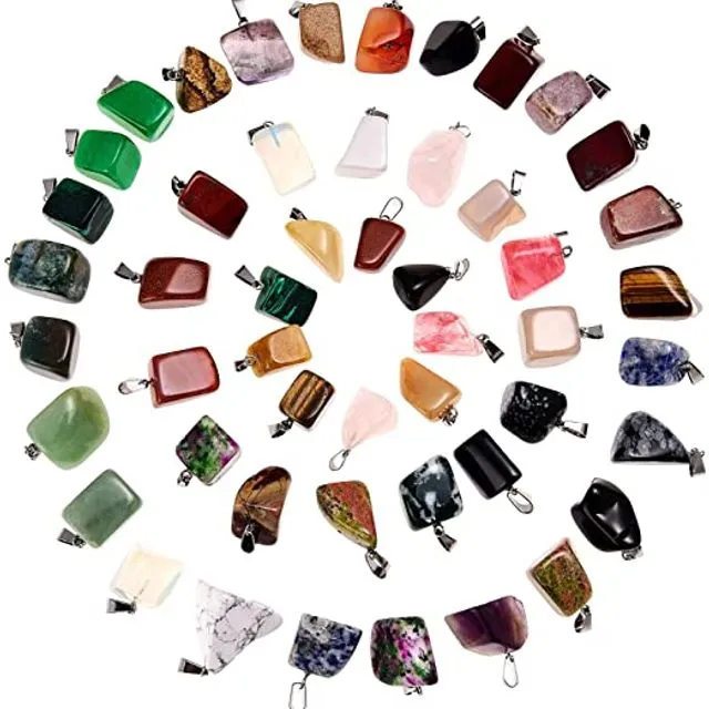 50 Pieces Mixed Irregular Healing Stone Beads Crystal Stone Pendants Quartz Charms with Storage Bag for Jewelry Making