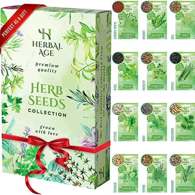 Grow Your Own Herb Garden -12 Herb plants varieties, 8700 Herb Seeds Ready to Grow - Herb Planting Kit for Women, Kids, Beginners, Gardeners Gift - Mint, Dill, Parsley, Coriander, Basil Plant Seeds
