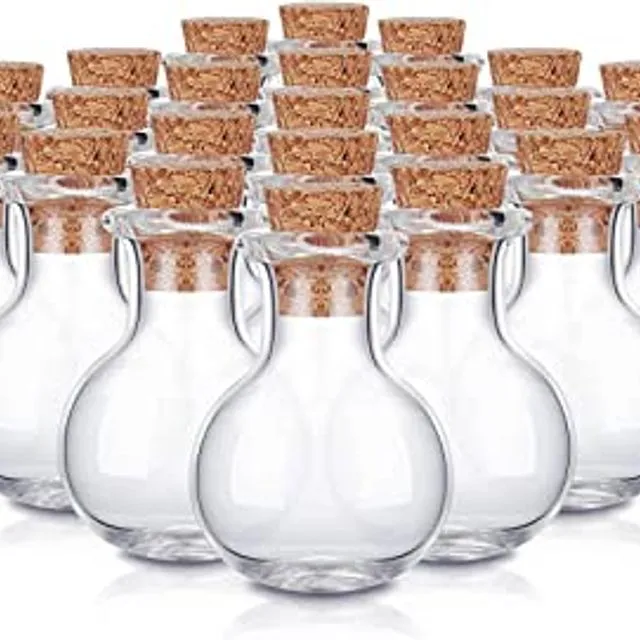 30 Pieces 0.9 x 0.6 inches Mini Glass Bottles Clear Drifting Bottles Small Wishing Bottles with Cork Stoppers for Wedding Birthday Party DIY Crafts Supplies