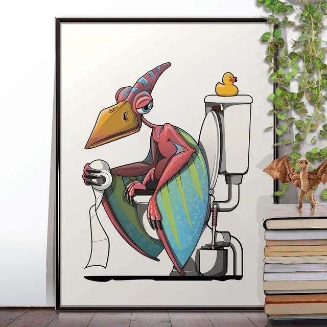 Pterodactyl on the Toilet, Funny Bathroom Humour Poster