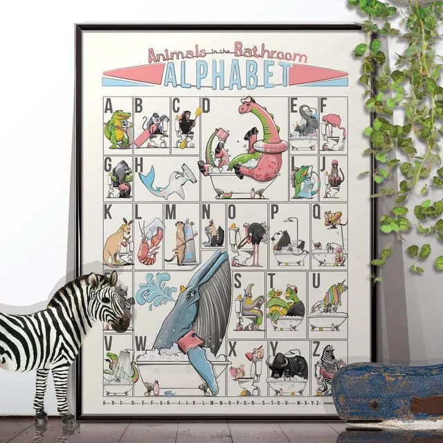 Animal Alphabet for the bathroom, Funny Bathroom Humour Poster
