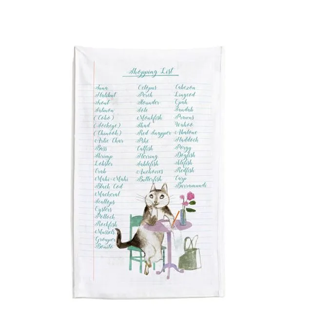 Fish Shopping List Tea Towel