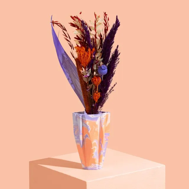 Deco Vase, Marbled in Purple & Peach