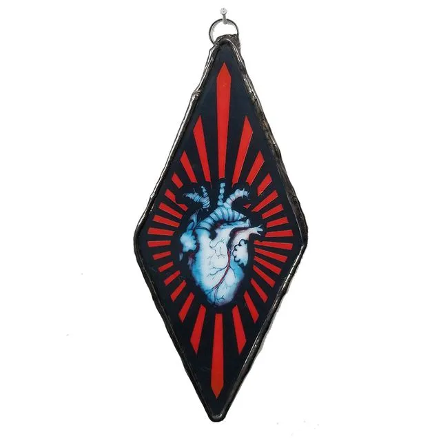 Anatomical Heart Petite Art Glass Ornament-Black Stripe