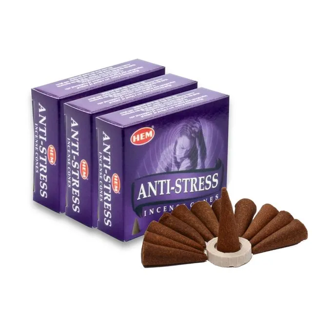 Hem Anti Stress Incense Cones - 12 pack (120 cones) - Case of 12