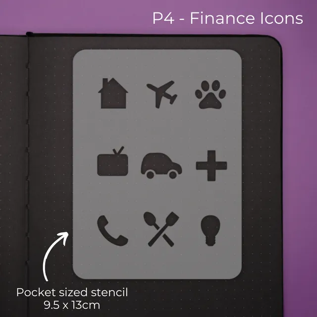 Pocket Journal stencil - Finance Icons
