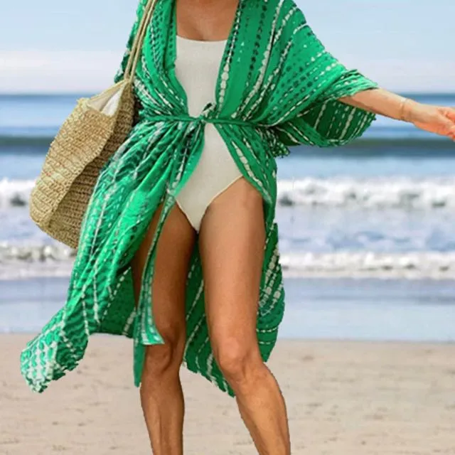 Vacation Printed Belted Cardigan Cover-Up