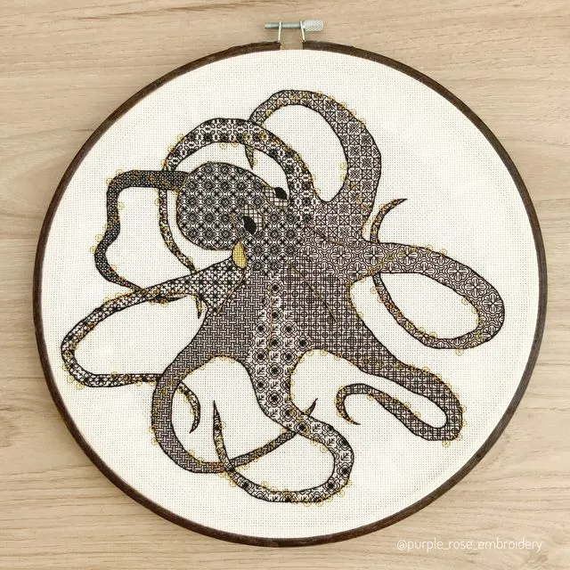 Tangles the Octopus - Blackwork Embroidery Kit