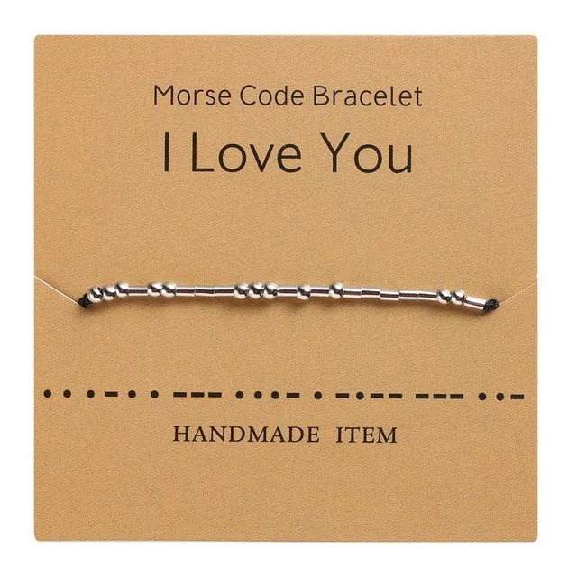 Morse Code Bracelet Silver Beads - Love U