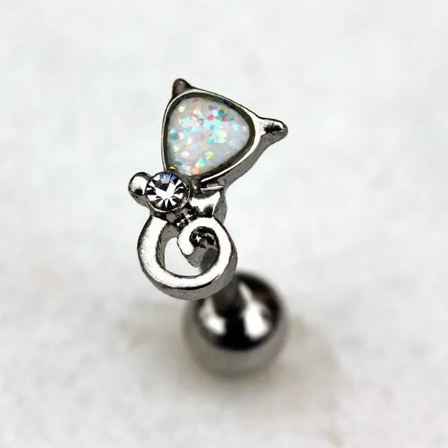 316L Stainless Steel White Synthetic Opal Cat Cartilage Earring