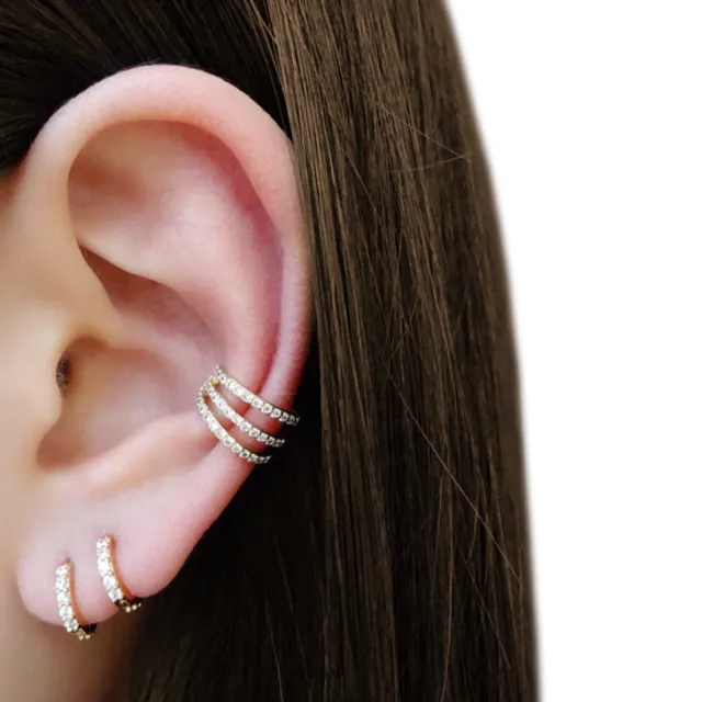 Three Rows CZ Diamond Ear Cuff