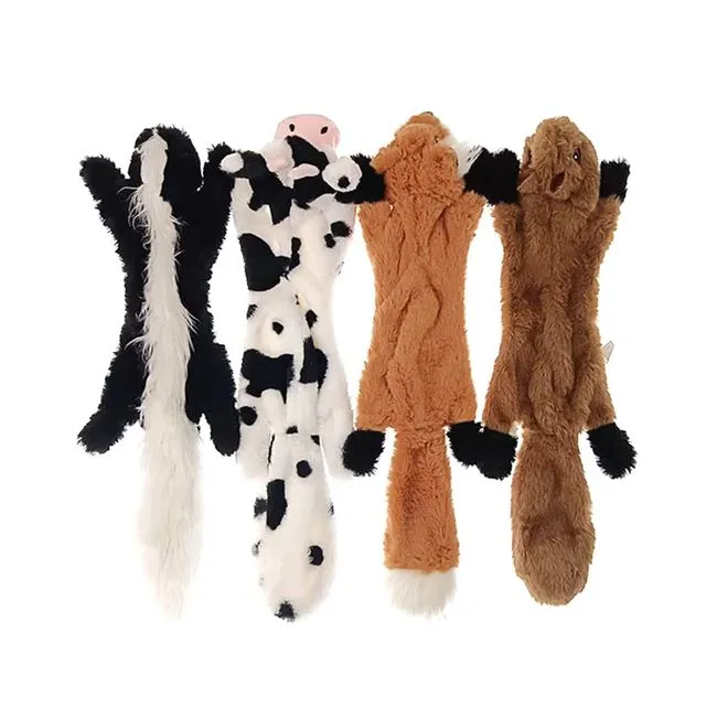 Dog Chew Squeaky Animal Plush Toy with No Stuffing - Assorted