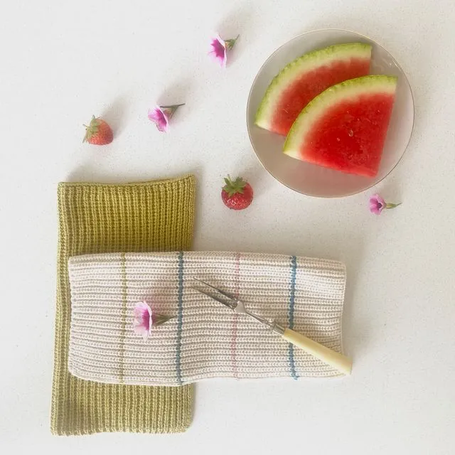 Molly Knitted Dish Cloth olive + Stripe