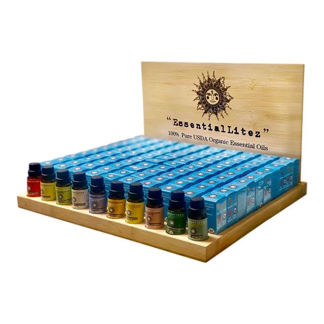 USDA Organic Essential Oils (10ml) Pack with Wooden Display