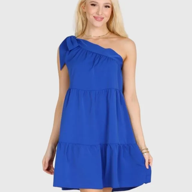 Lux Ruffle Tier One Shoulder Bow Dress | SMLXL(1-1-1-1)/1Pack