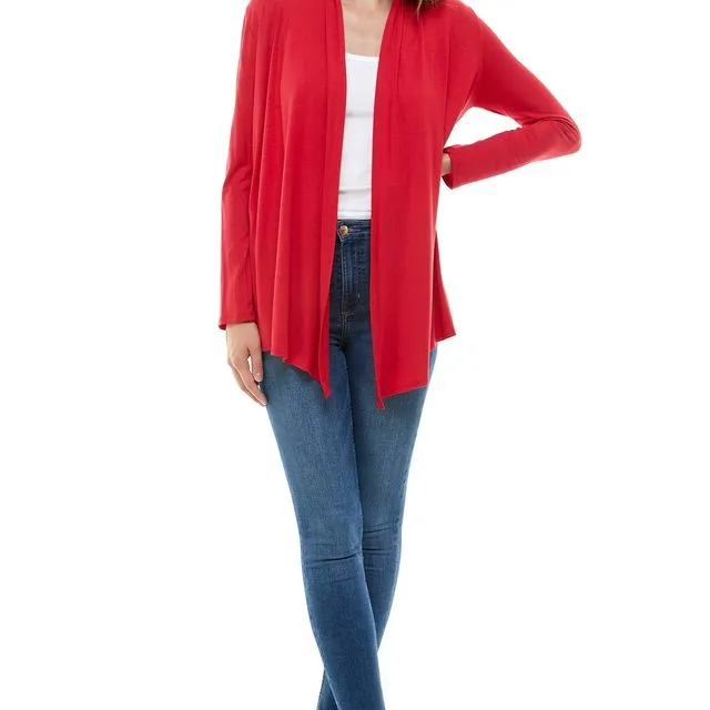 Red Azules Women's Rayon Span Open Front Drape Cardigan [Made in USA] - Prepack 2(s)-2(m)-2(l)-2(xl),2(1x)-2(2x)-2(3x)