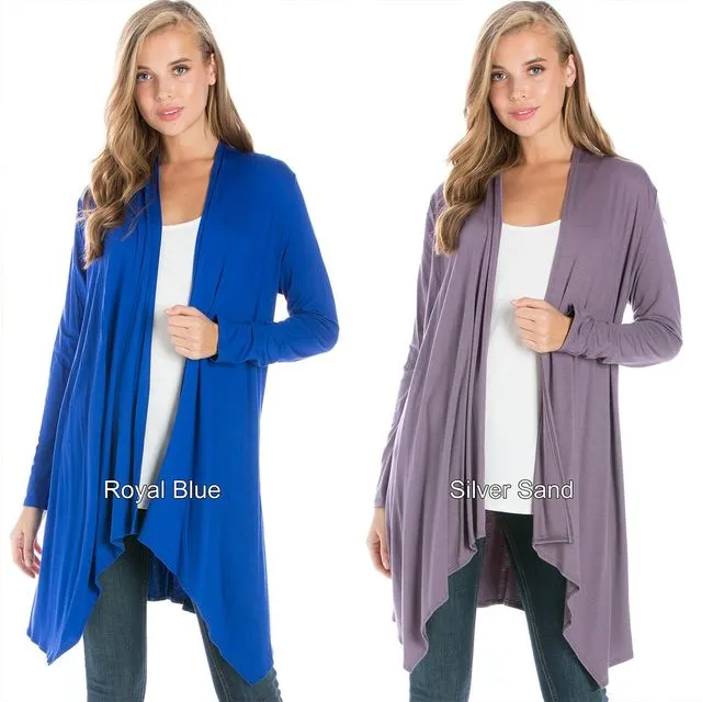 Royal Blue AZULES Long Sleeve Open Front Drape Cardigan [Made in USA] - Prepack 2(s)-2(m)-2(l)-2(xl)