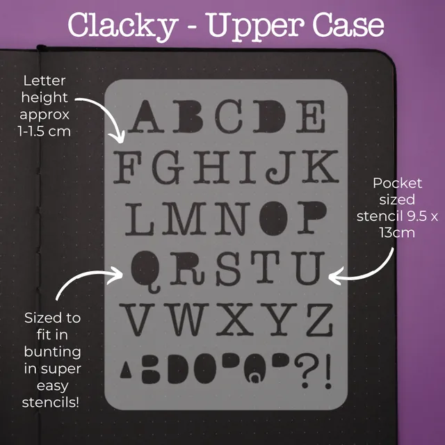 Pocket Font Stencil - Clacky Upper Case