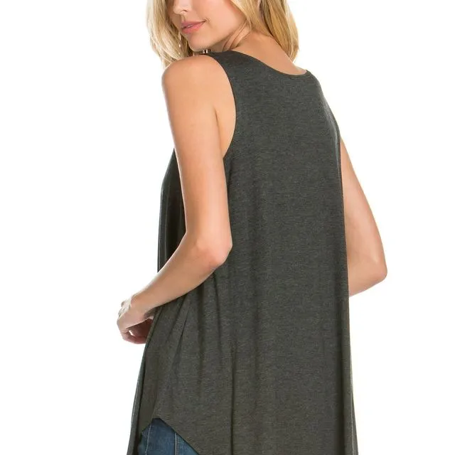Charcoal AZULES Women's Sleeveless Casual Tunic Tank Top [Made in USA] - Prepack 2(s)-2(m)-2(l)-2(xl)