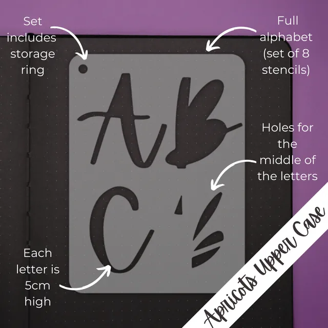 Pocket journal Stencil - Apricot upper case - 5cm font - set of 8