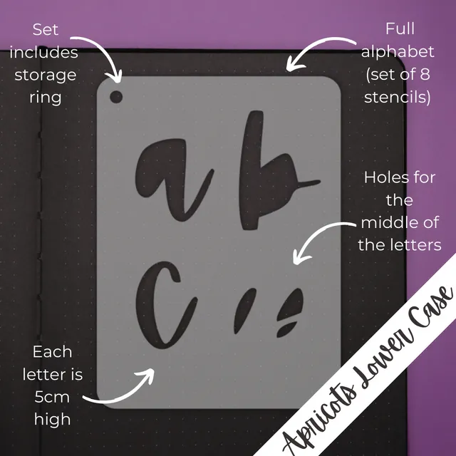 Pocket journal Stencil - Apricot lower case - 5cm font - 8