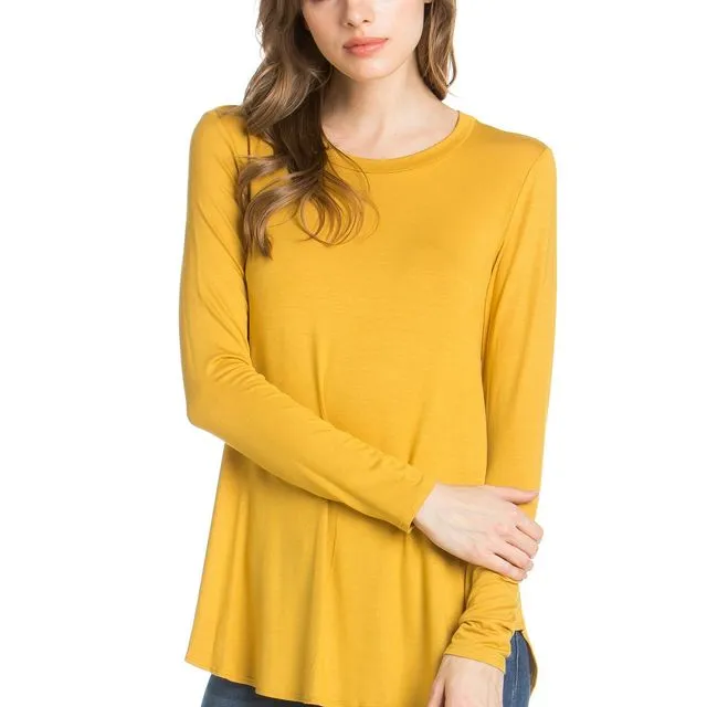 Mustard Crew Neck Long Sleeve Top [Made in USA] - Prepack 2(s)-2(m)-2(l)-2(xl),2(1x)-2(2x)-2(3x)