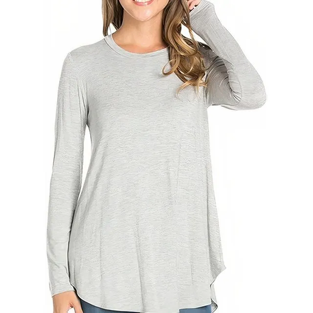 Heather Grey Crew Neck Long Sleeve Top [Made in USA] - Prepack 2(s)-2(m)-2(l)-2(xl),2(1x)-2(2x)-2(3x)